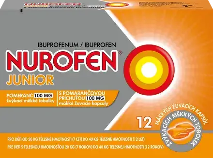 NUROFEN Junior Pomeranč 100 mg x 12 žvýkacích měkkých tobolek